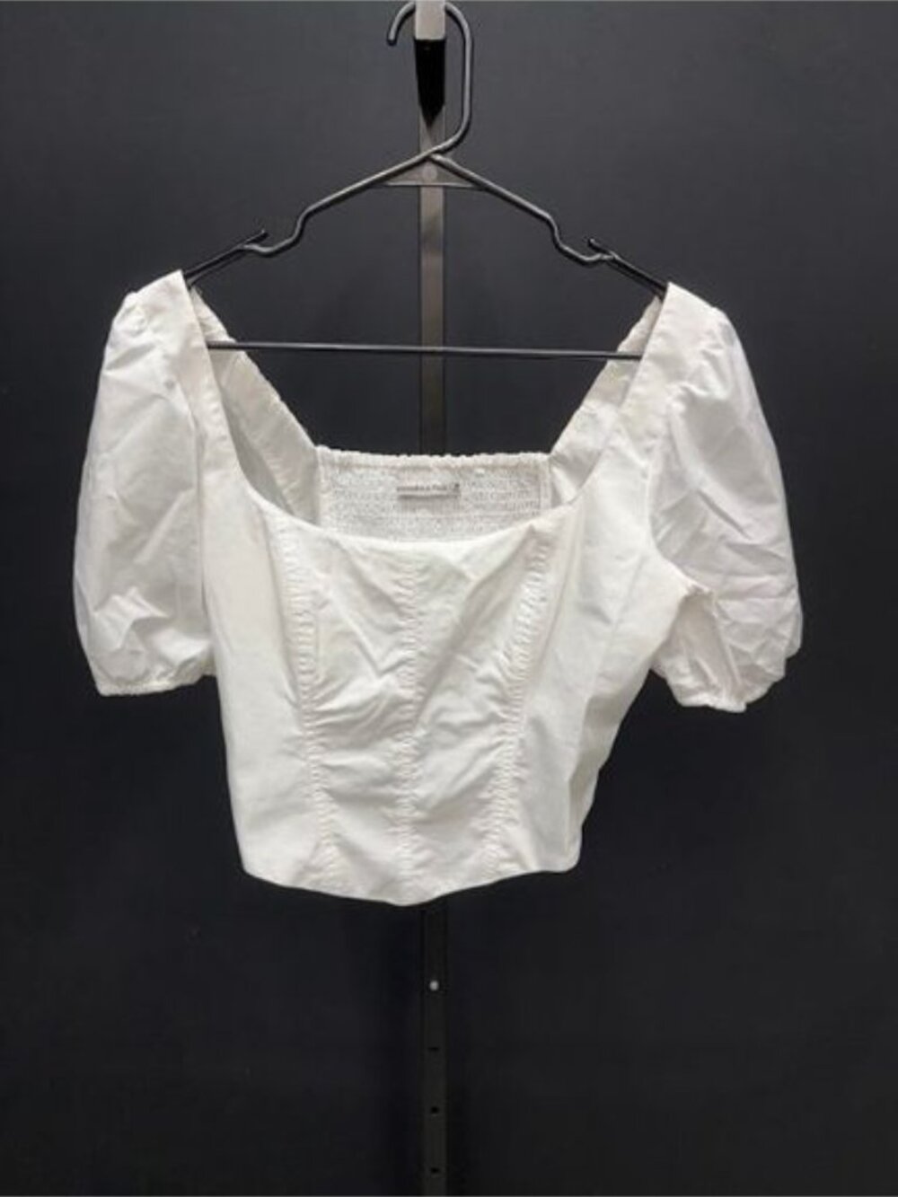 Abercrombie & Fitch White Square Neck Puff Sleeve Smocked Back Blouse Top
